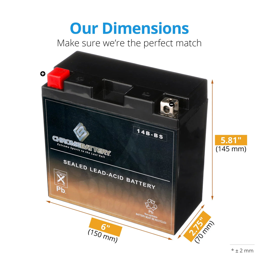 Chrome Battery Yt14b-bs (14b-bs 12 Volts,12 Ah, 135 Cca) High Performace Power Sports Battery
