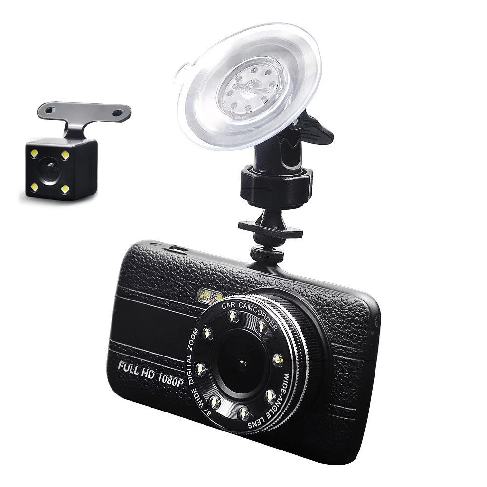 axGear Dash Cam Driving Recorder DVR Dual Camera 4 Inch LCD Vehicle Ebony Box Monitor