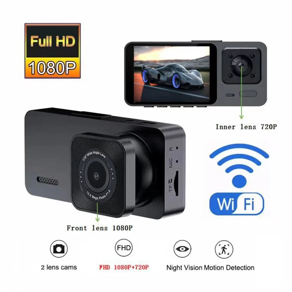 G·PEH HD Dual Lens Car Dash Cam Front/Rear/Inside Video Recorder Camera G-sensor
