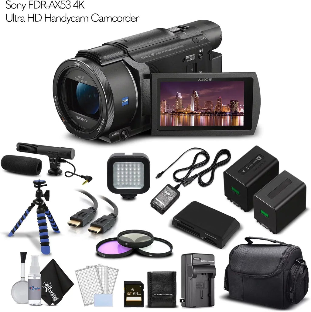 Sony FDR-AX53 4K Ultra HD Handycam Camcorder. Cinematographer Bundle