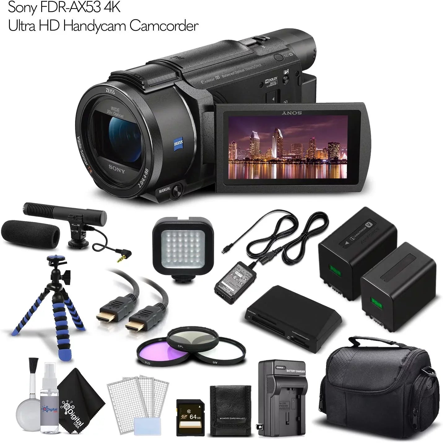 Sony FDR-AX53 4K Ultra HD Handycam Camcorder. Cinematographer Bundle