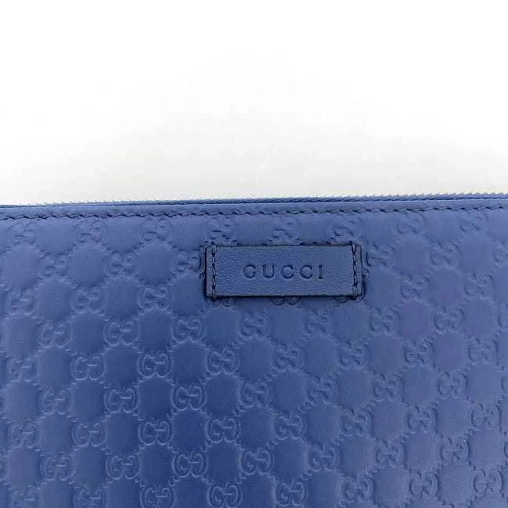 Pre-Owned Gucci Round Long Wallet Navy Blue Microsima 449391 Leather GUCCI GG (Like New)