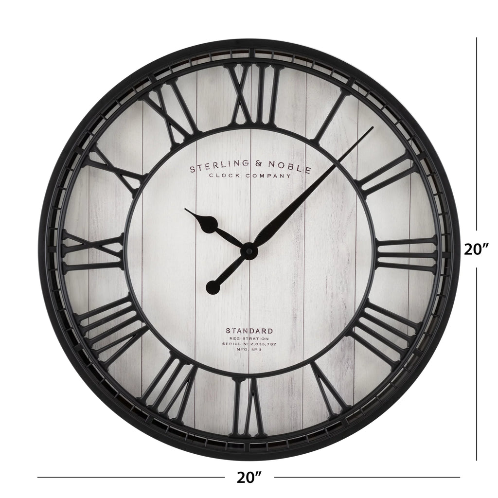 Better Homes & Gardens 20" Ebony and White Analog Round Raised Roman Numerals Grill Wall Clock