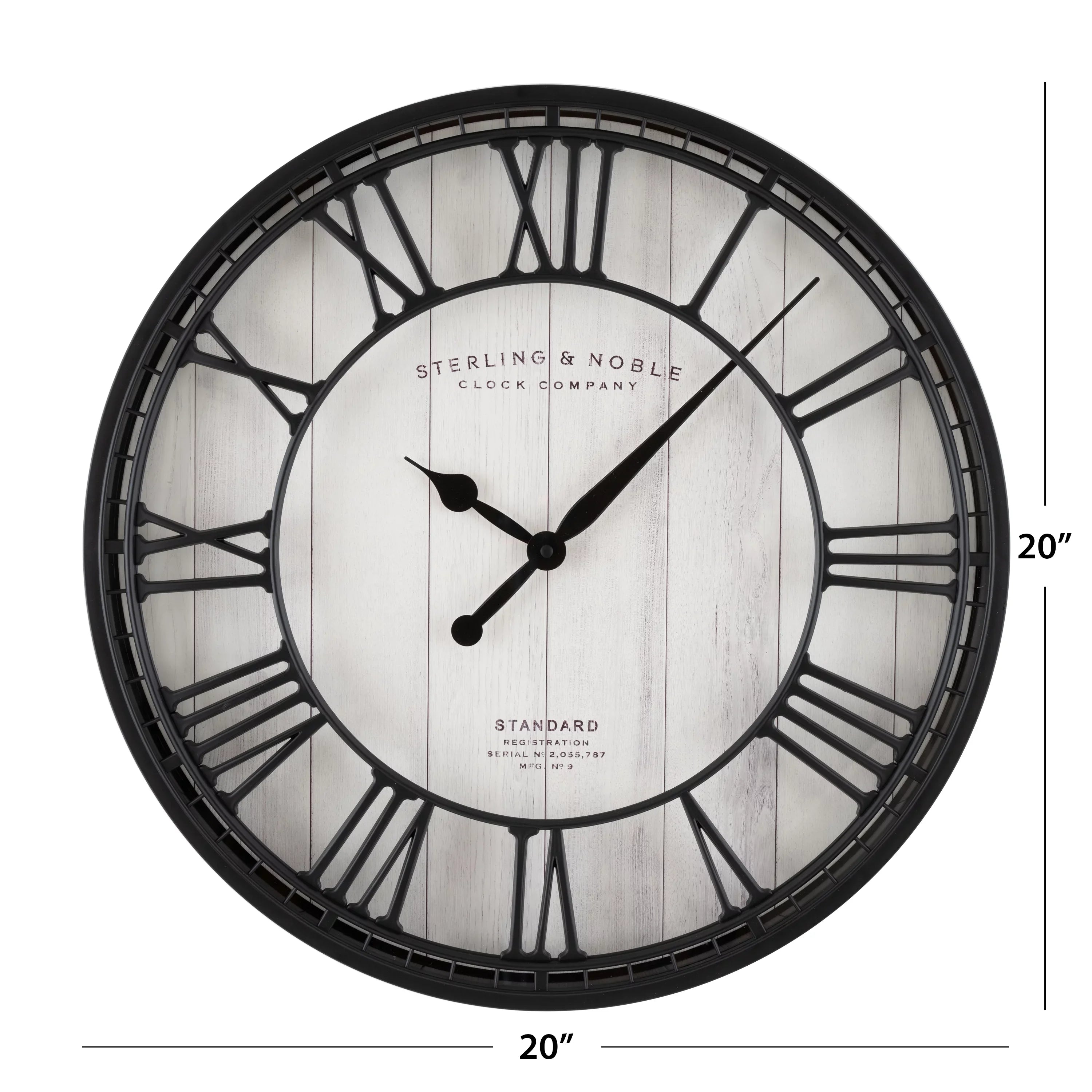 Better Homes & Gardens 20" Ebony and White Analog Round Raised Roman Numerals Grill Wall Clock