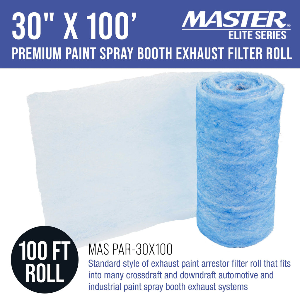 Master Elite Premium Paint Spray Booth Exhaust Filter Roll, 30" x 100' - 18 Gram Heavy-Duty Fiberglass Paint Arrestor - Captures Traps Overspray Paint Particles in Auto Autobody Refinish Booths