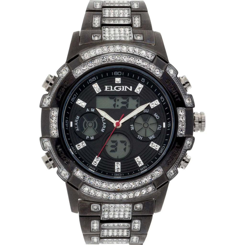 Elgin Adult Male Analog Digital Watch with Crystals in Gun Metal (FG160012GN)
