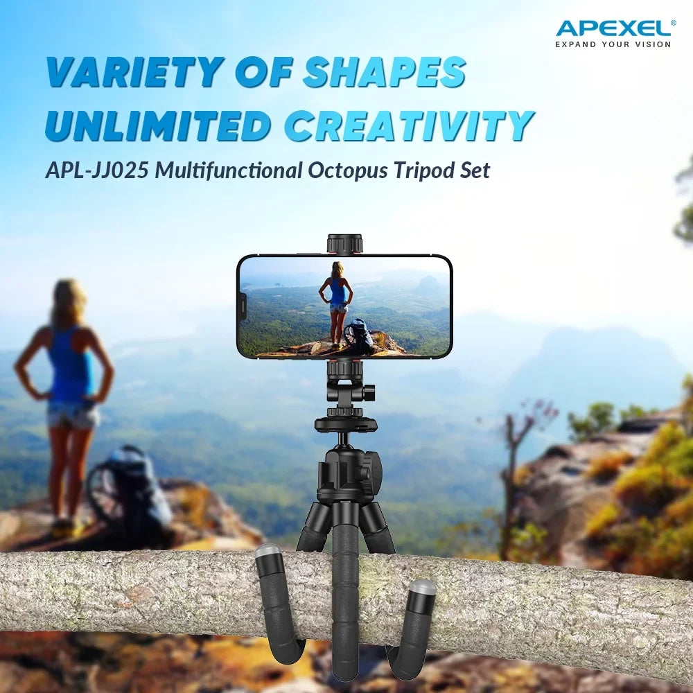 APEXEL Portable Flexible Octopus Tripod Final Point Mini Phone Stand 360 Rotation Shooting for Phone DSLR Gopro Live Streaming