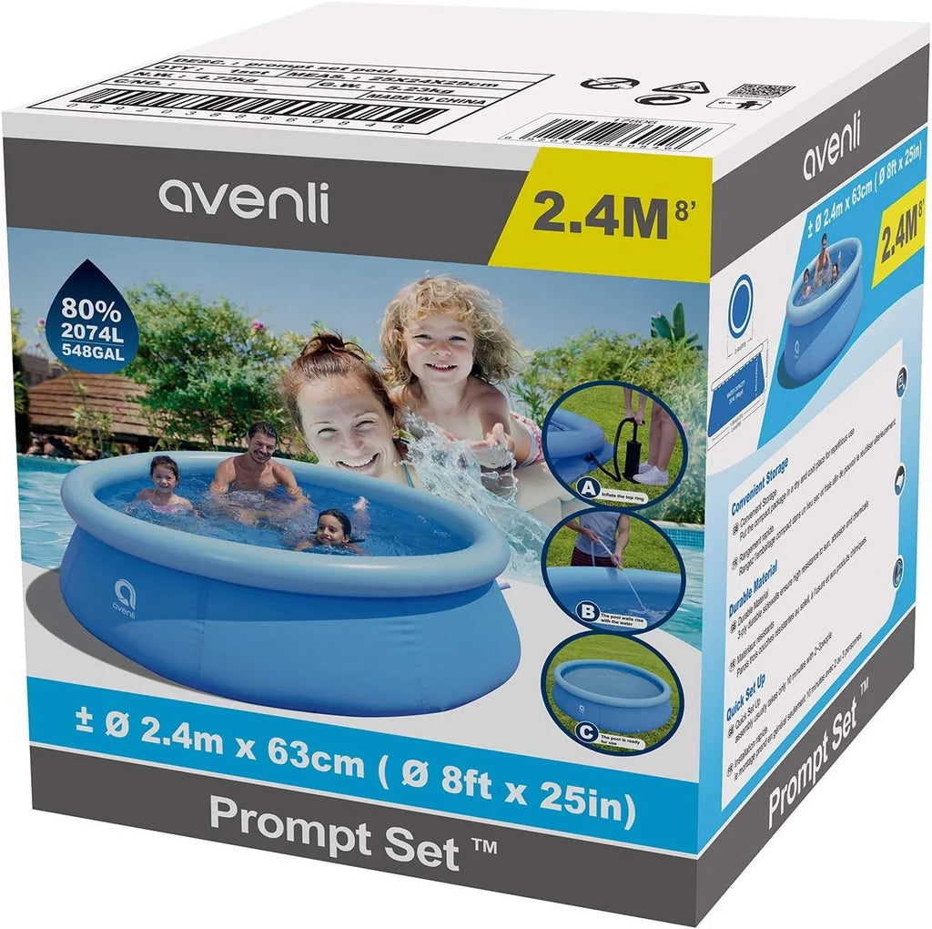 Avenli 8 Foot X 25 Inch 2 To 3 Person Capacity Prompt Set Above Ground Inflatable Outdoor Backyard Swimming Pool, Blue