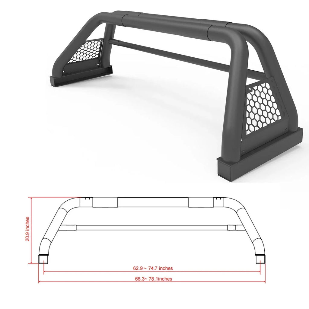 62.9-74.7" Adjustable Truck Roll Sport Bar Chase Rack Bed Bar Fit For 2019-NOW Chevy Silverado/GMC sierra