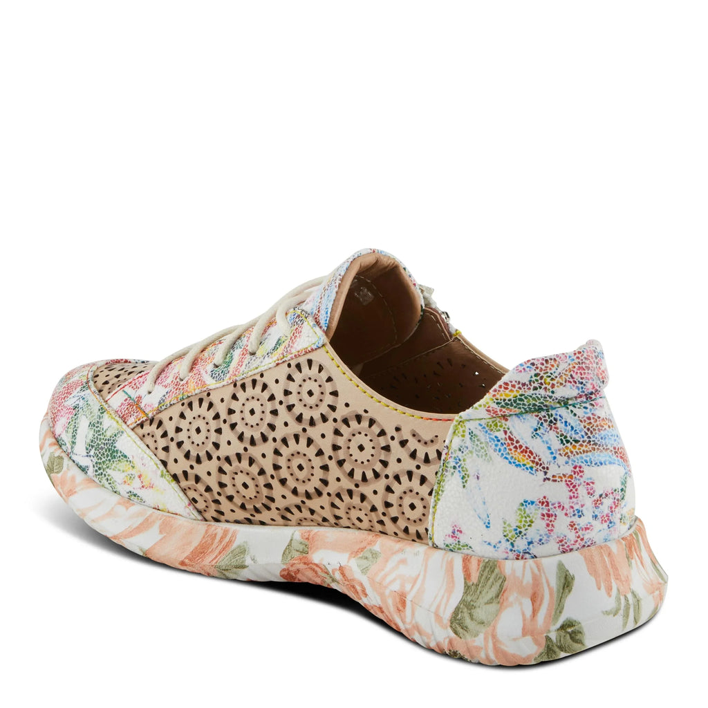 L'Artiste Individuals Jazzie Lace-Up Fashion Sneaker with Flowers Beige Multi EU 38/7.5-8