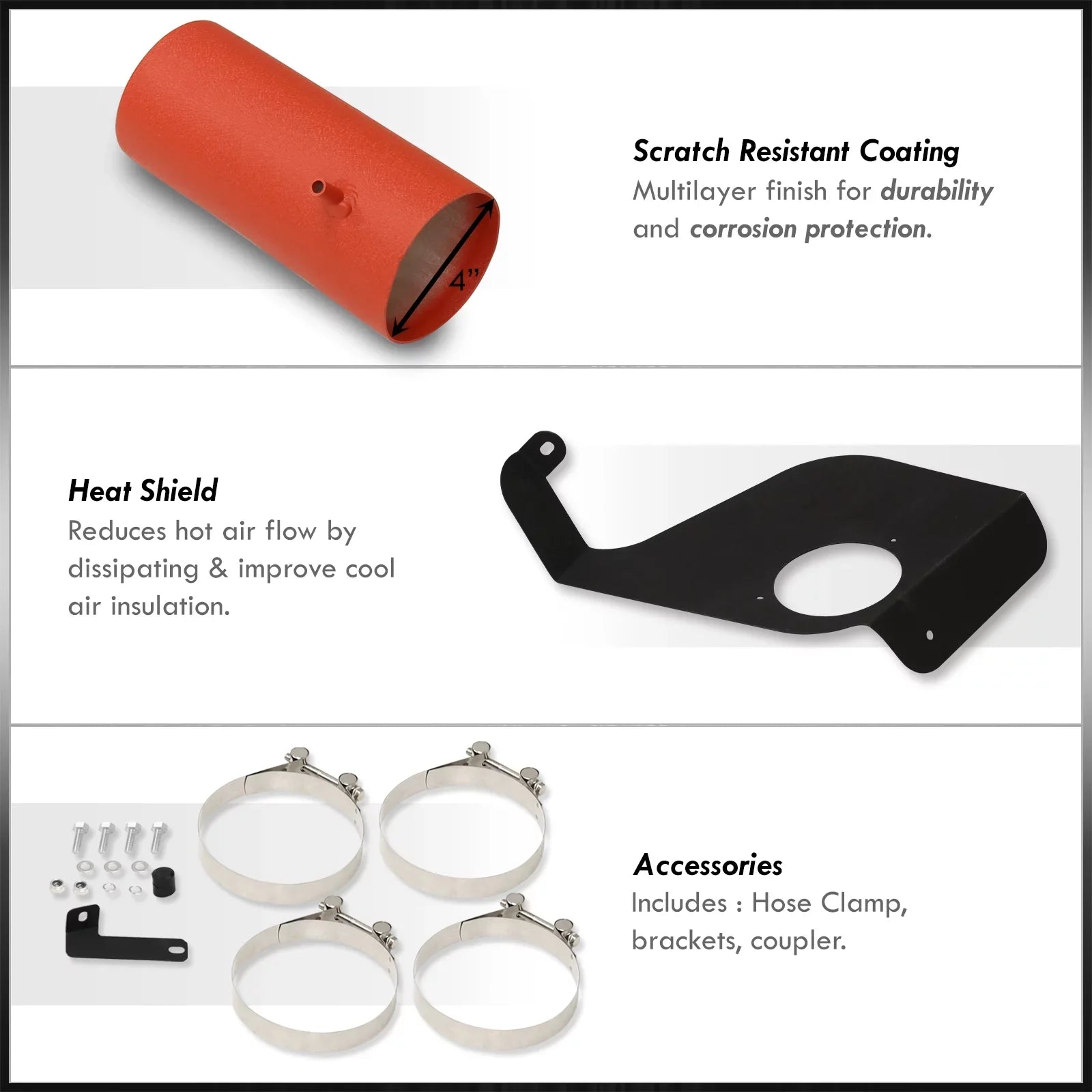 AJP Distributors Cold Air Short Ram Intake CAI SRI Induction System Kit Red Aluminum Piping + Heat Shield Filter Individuals For Cadillac CTS-V V8 5.7L 6.0L 2004 2005 2006 2007 04 05 06 07