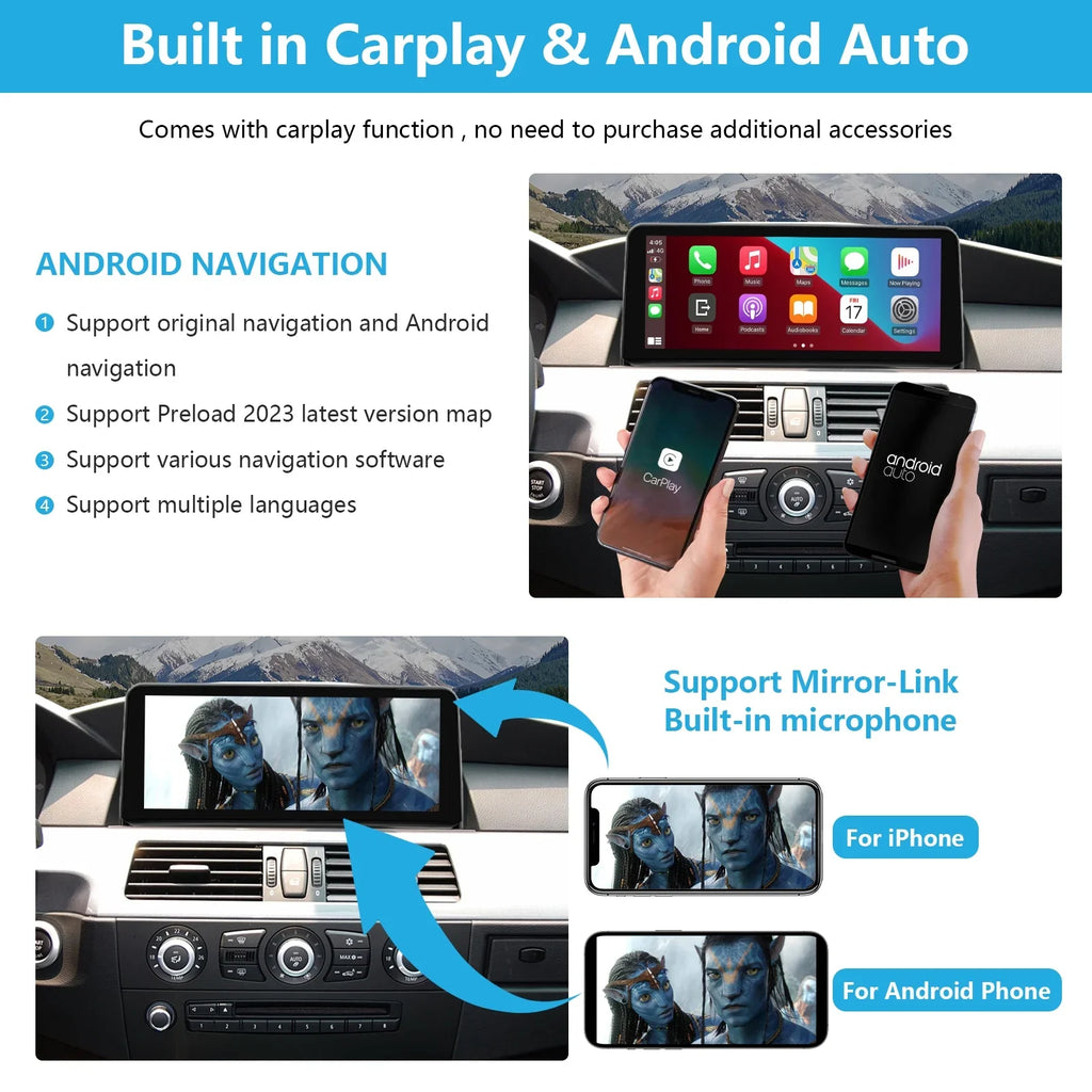 Road Top Android 13 Car Radio 8.8 Inch Touchscreen for 2010-2013 BMW 3/5 Series E60/E61/E90/E91/E92 with CIC, Multimedia Car Radio Supports Carplay, Android Auto, Mirrorlink, 8G + 256G