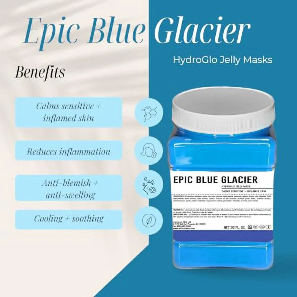 Luminous Skin Lab Epic Blue Glacier Jelly Mask, Professional Pack Peel off Facial Mask - Anti-Aging, Reducing Dark Spot & Natural Skin People - Suitable for All Skin Types | 30 fl oz