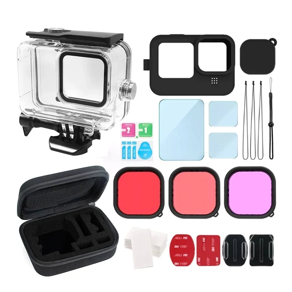 OWSOO Protective Case for Camera, Compatible, Waterproof Kit, Silicone Protectors, Tempered Glasses, Filters, Fog Plates
