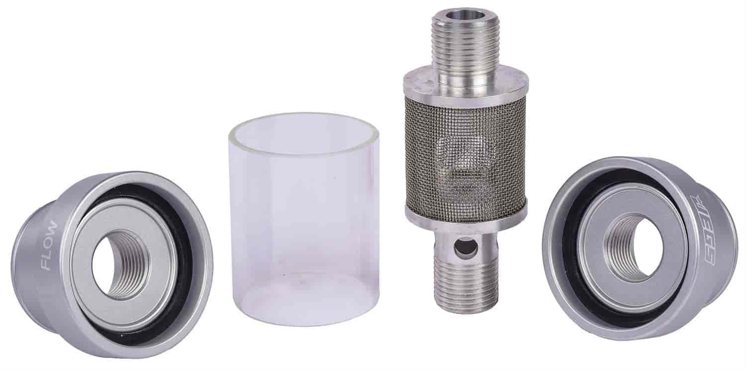 JEGS 53264 Inline Coolant Filter 1 3/4 in. OD Silver Anodized Finish Billet Alum