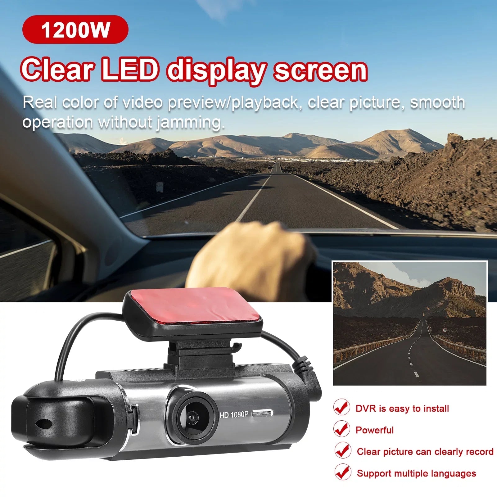 Meterk Multi-language Dual Lens Car Video Recorder Auto Dash Cam Car Recorder Night Viewing Motion Detection DVR 170 Degree Wide Angle Car Camcorder