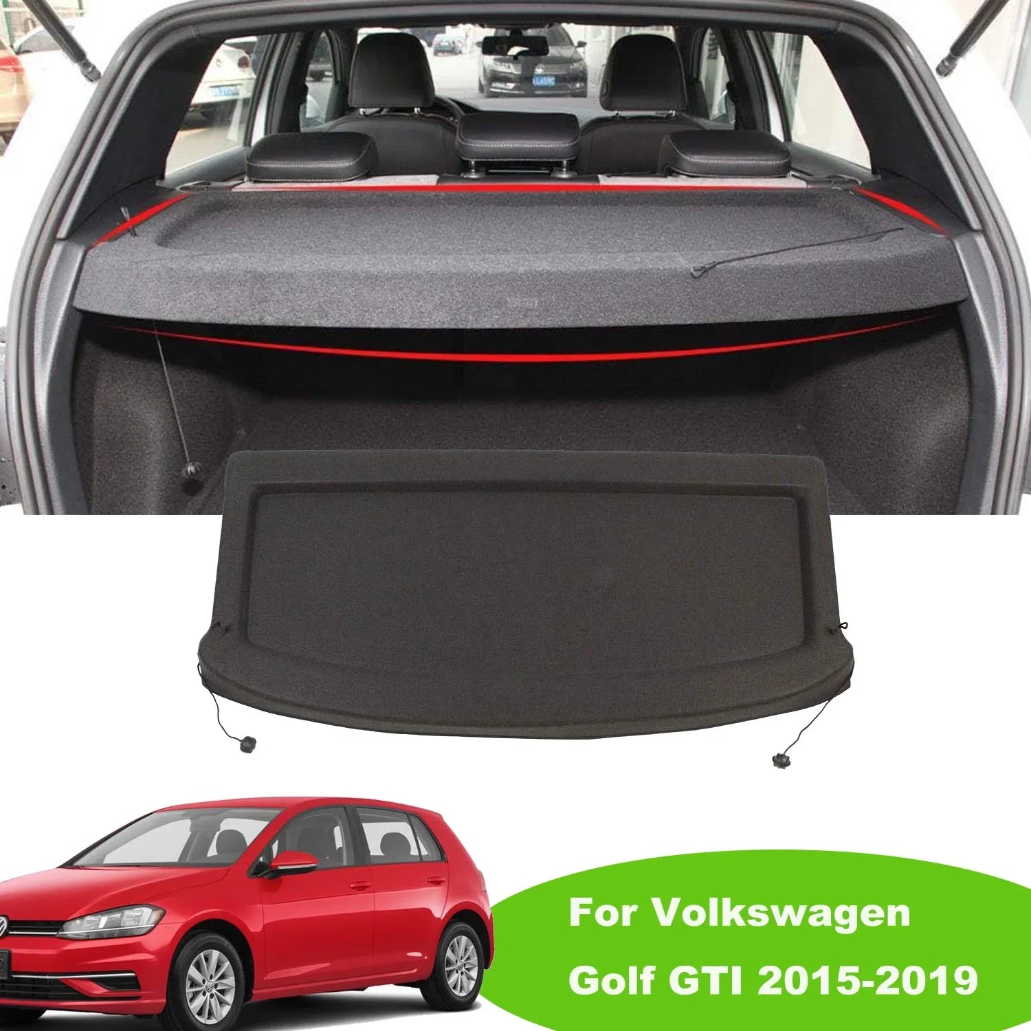 Fit 2015-2019 Volkswagen GTI Golf 7 Non-retractable Cargo Cover for 2015 2016 2017 2018 2019 VW GTI GOLF 7 Hatchback Rear Trunk Luggage Privacy Shade Accessory, Ebony