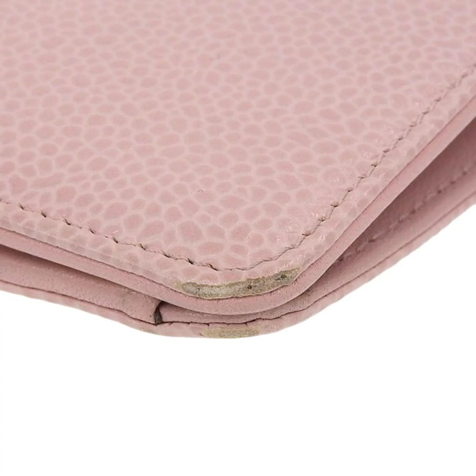 Pre-Owned Chanel CHANEL logo here mark bi-fold long wallet caviar skin pink A48651 16 series (Good)