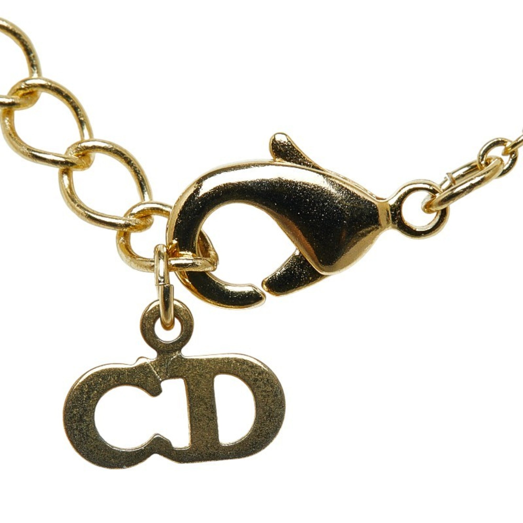 Pre-Owned Christian Dior Dior Heart Rhinestone Necklace Gold Plated Gentlemen (Good)