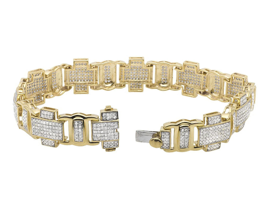 People 10K Yellow Gold Pave Genuine Diamond Cross Link Individuals Bracelet 8" 4.5ct