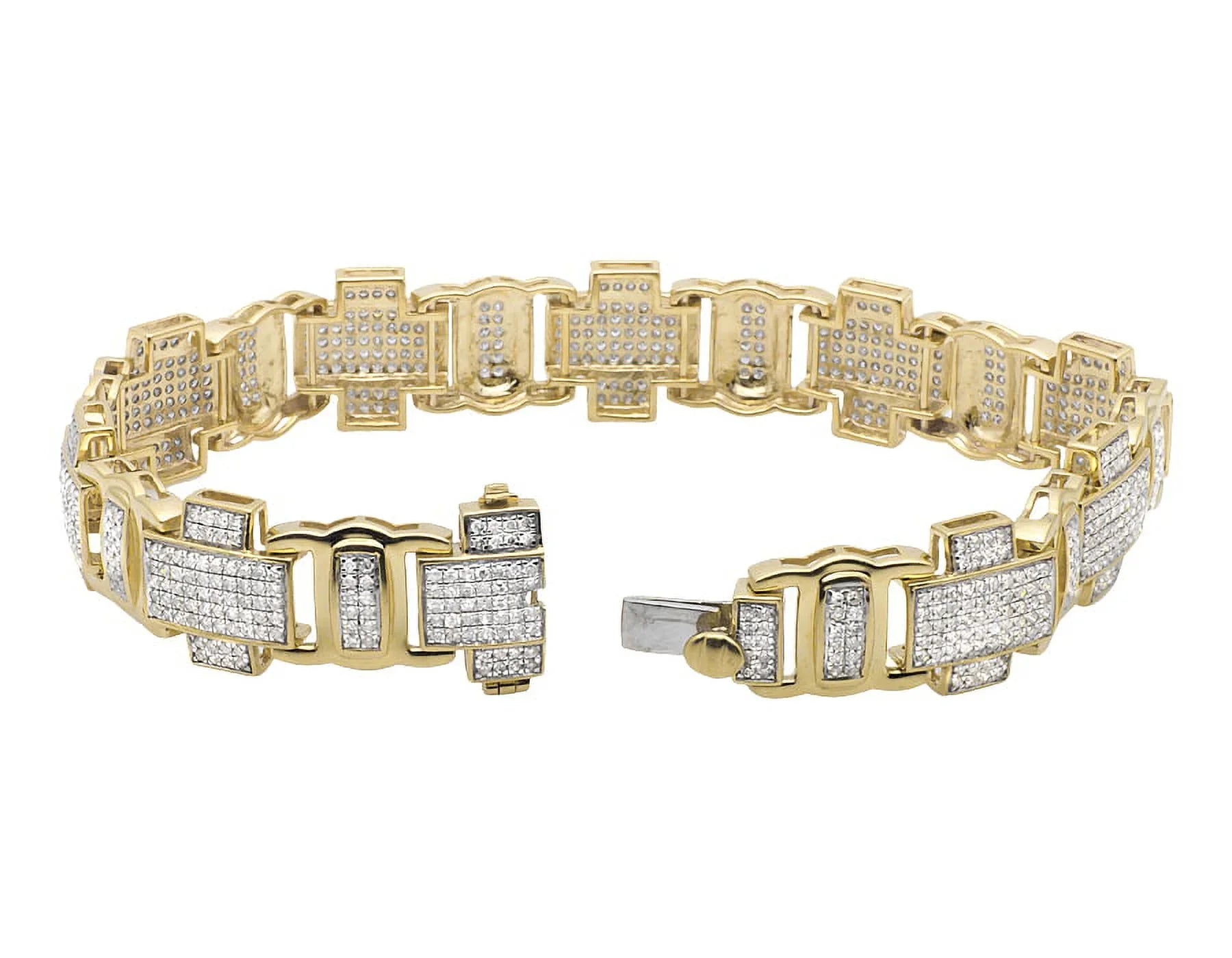 People 10K Yellow Gold Pave Genuine Diamond Cross Link Individuals Bracelet 8" 4.5ct