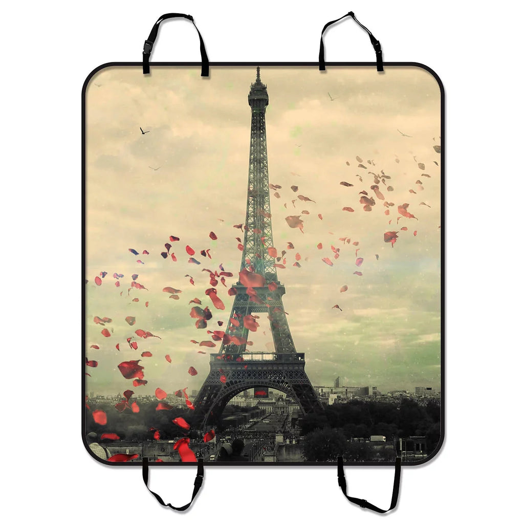 GCKG Eiffel Tower Pet Car Seat Cover,Frech Paris Eiffel Tower Love Flower Pet Car Seat Cover Dog Car Seat Mat Hammock Cargo Mat Trunk Mat For Cars Trucks and SUV 54x60 inches
