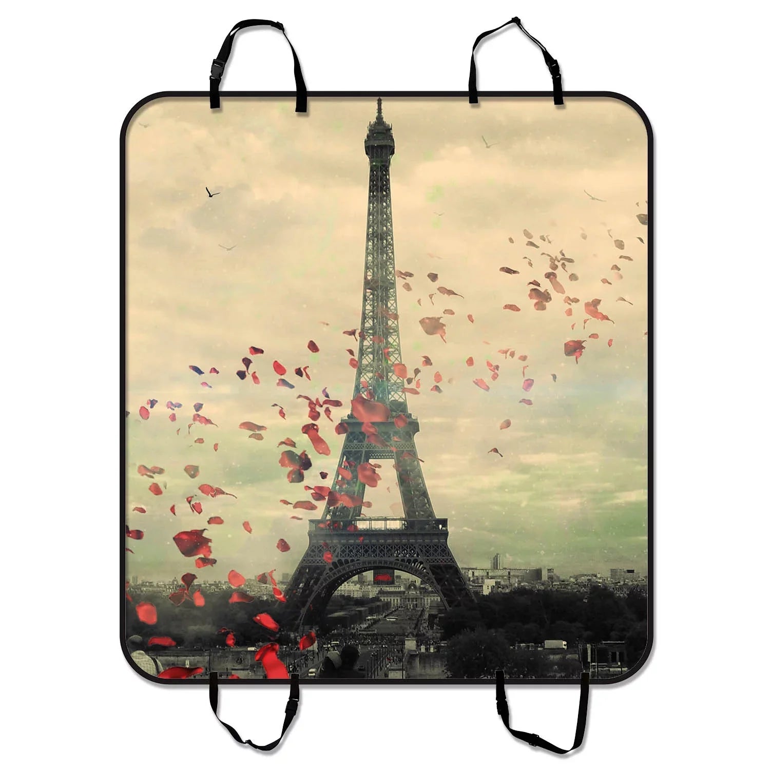 GCKG Eiffel Tower Pet Car Seat Cover,Frech Paris Eiffel Tower Love Flower Pet Car Seat Cover Dog Car Seat Mat Hammock Cargo Mat Trunk Mat For Cars Trucks and SUV 54x60 inches