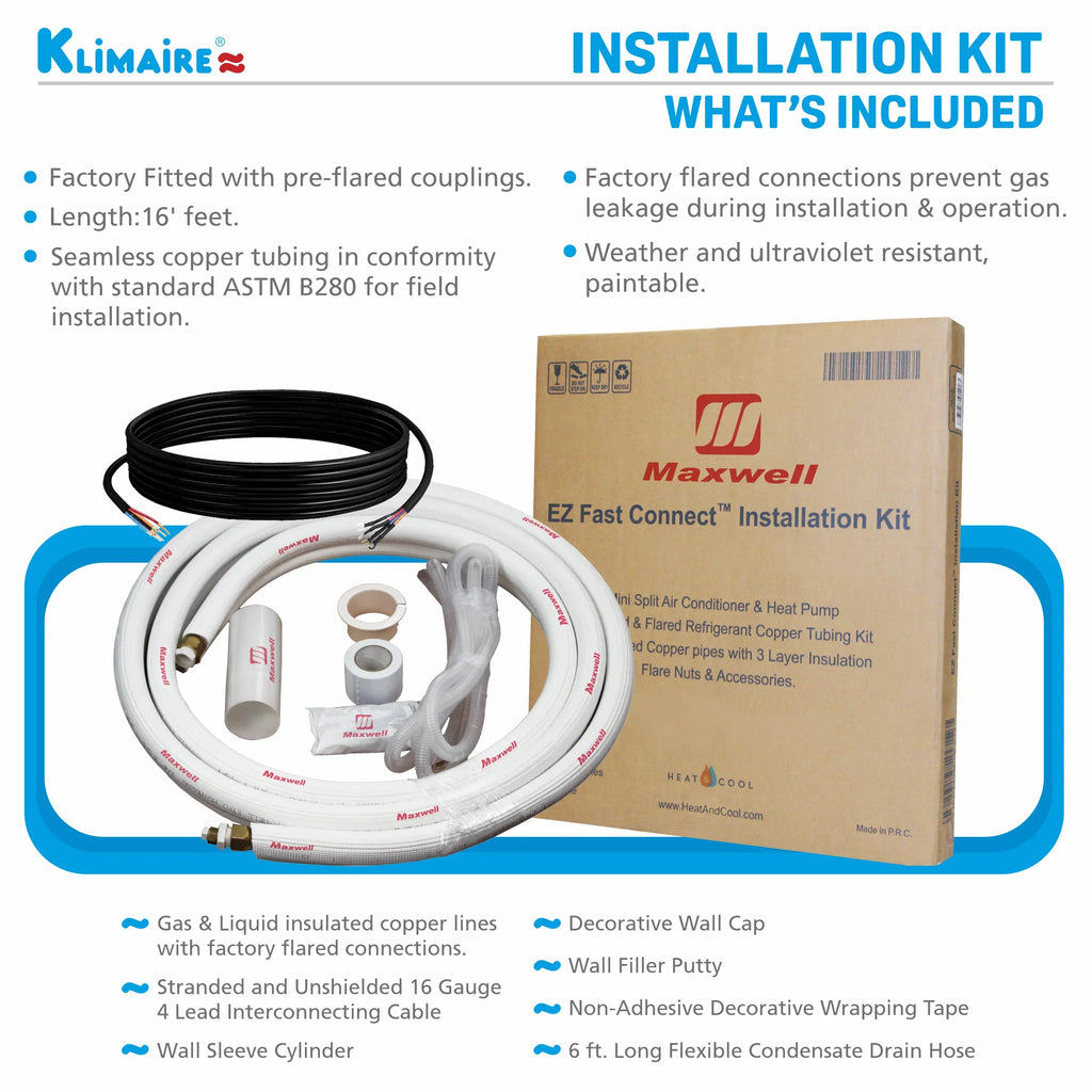 Klimaire 9,000 Btu 21.5 SEER2 Ductless Mini-Split Heat Pump Air Conditioner up to 400 sq. ft.
