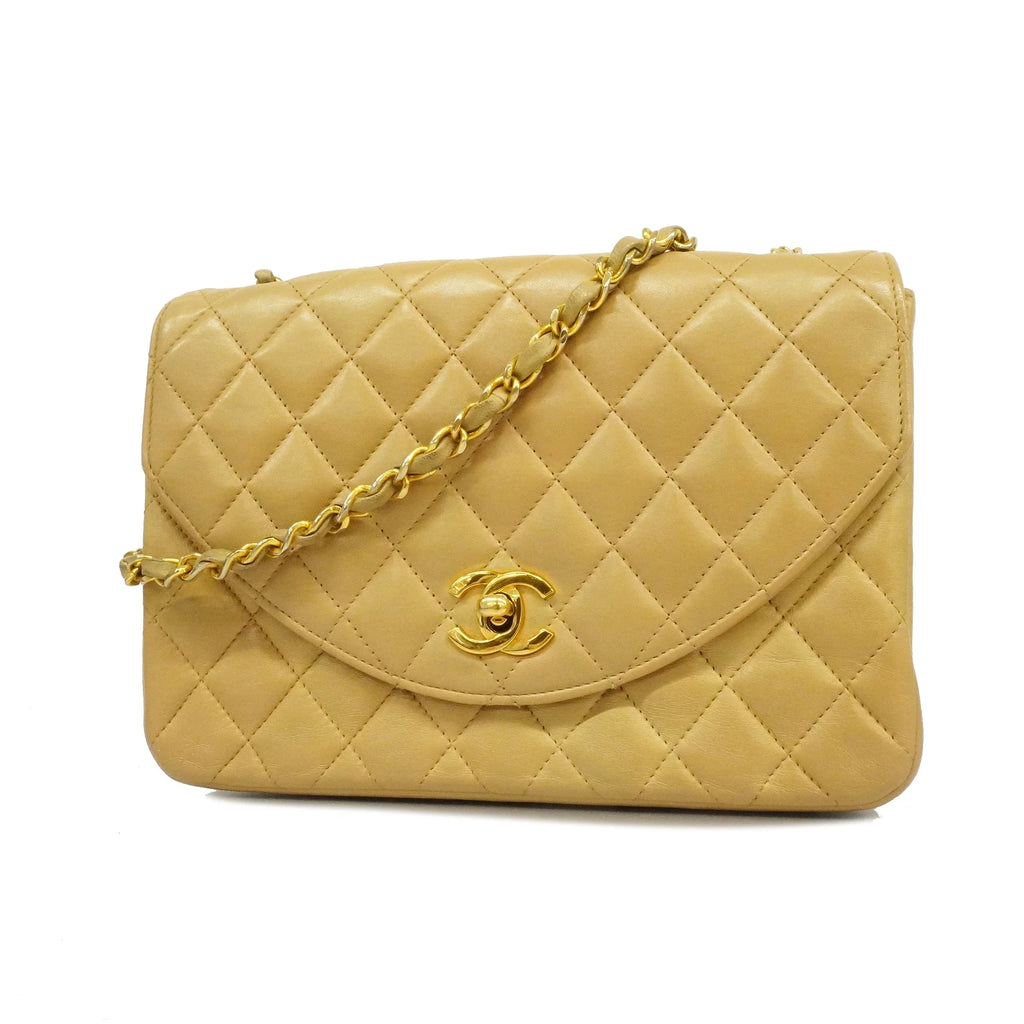 Authenticated Used Auth Chanel Matelasse Single Chain Individuals Leather Shoulder Bag Beige