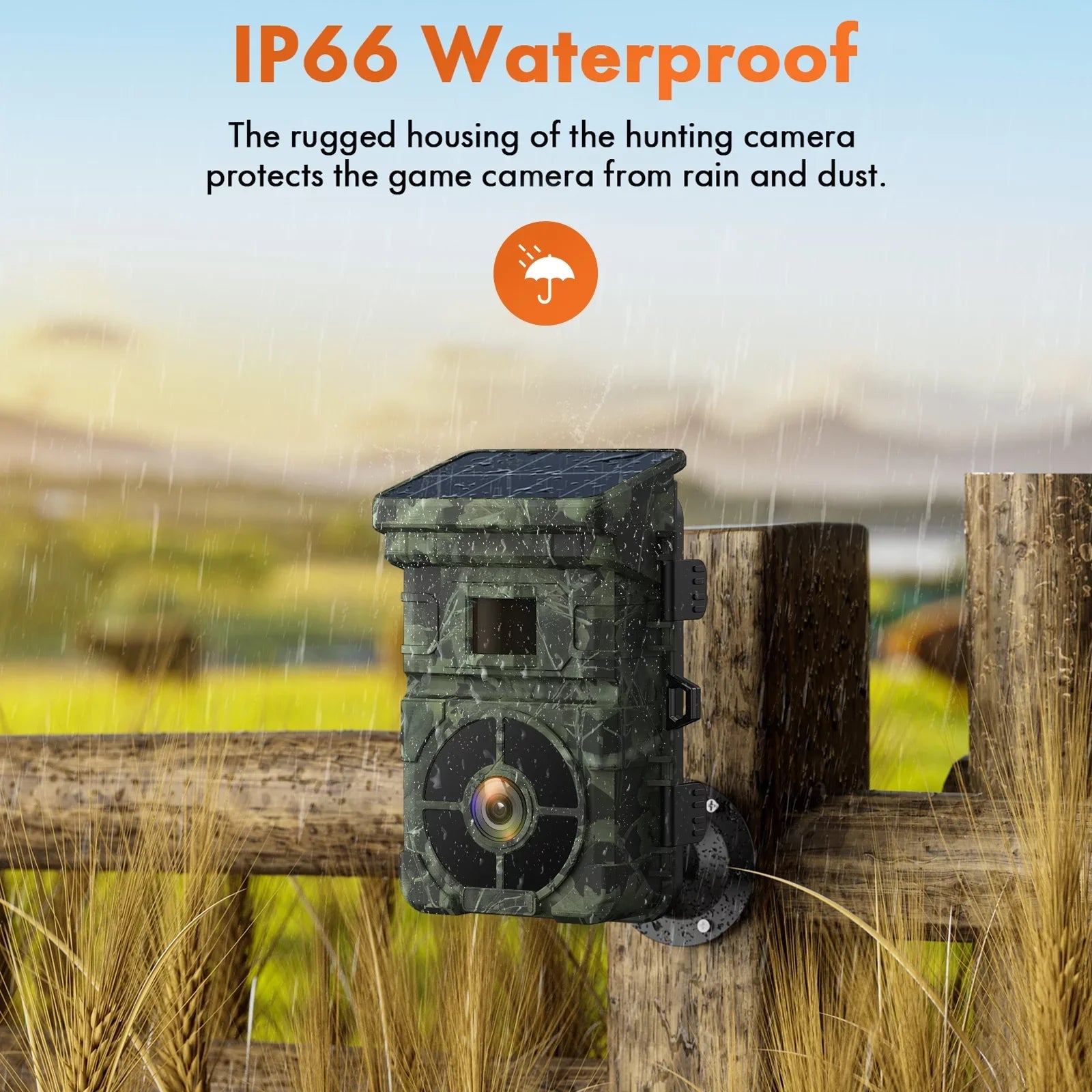 CAMPARK Solar Trail Camera 24MP 1080P 2500mAh Built-in Lithium Battery Rechargeable Game Camera with Night Vision Waterproof IP66 0.1s Trigger Speed 120°Wide Angle 2.0" LCD Hunting Cam with SD Card