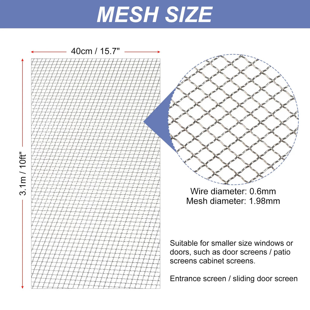 304 Stainless Steel Woven Wire Mesh Screen, Air Vent Mesh for Window Screen Screen Door Gentlemen
