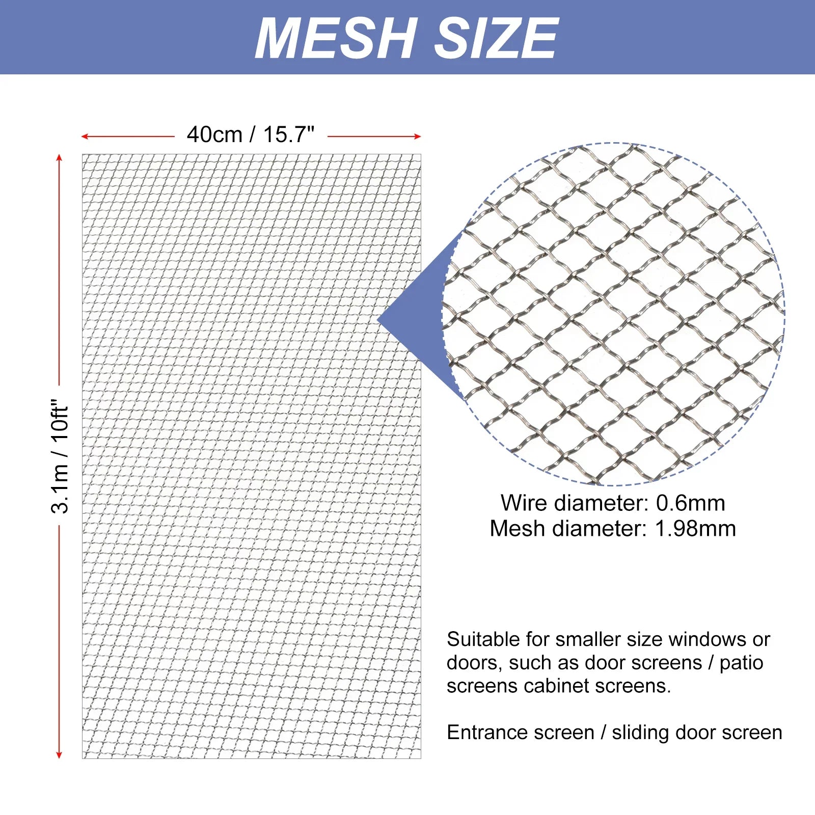 304 Stainless Steel Woven Wire Mesh Screen, Air Vent Mesh for Window Screen Screen Door Gentlemen