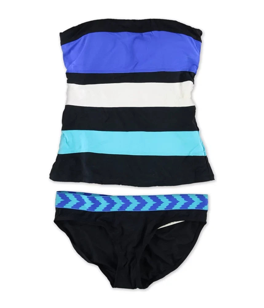 Anne Cole Gentlemen Colorblock Stretch 2 Piece Bandeau, Blue, Small
