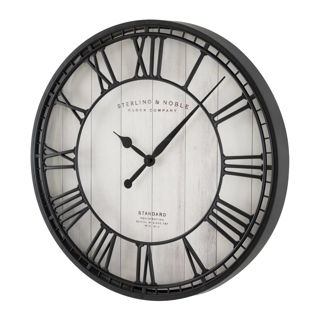 Better Homes & Gardens 20" Ebony and White Analog Round Raised Roman Numerals Grill Wall Clock
