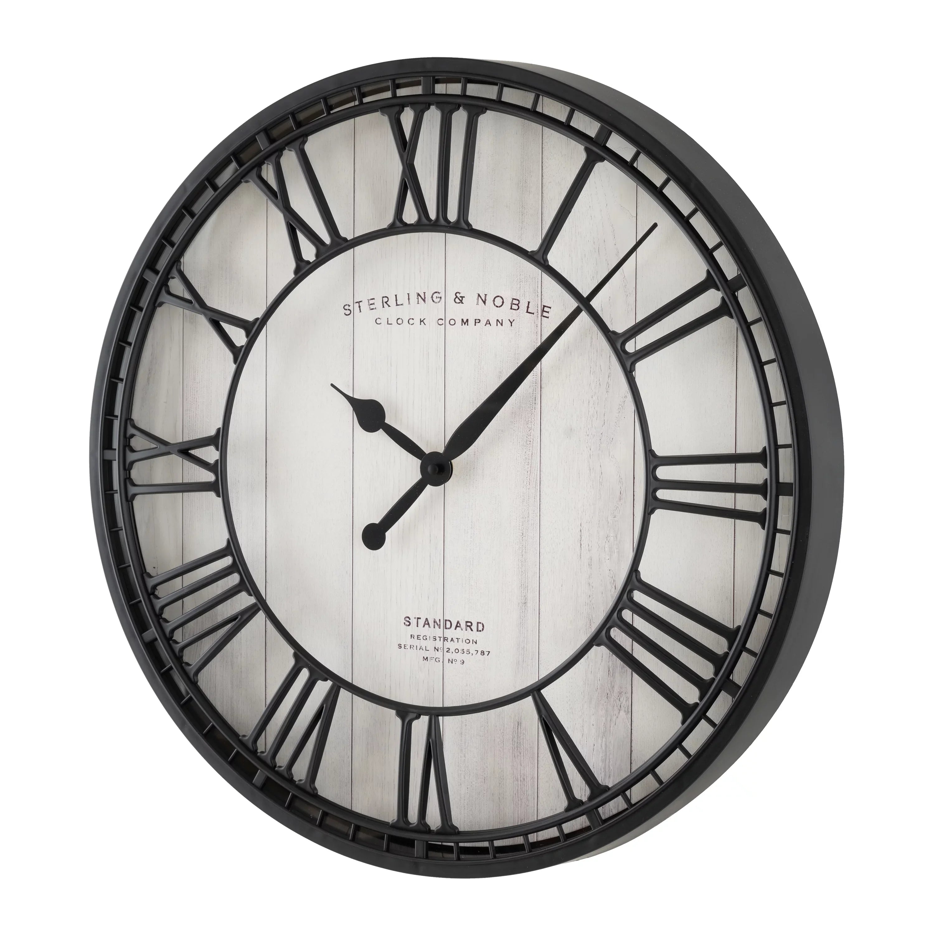 Better Homes & Gardens 20" Ebony and White Analog Round Raised Roman Numerals Grill Wall Clock