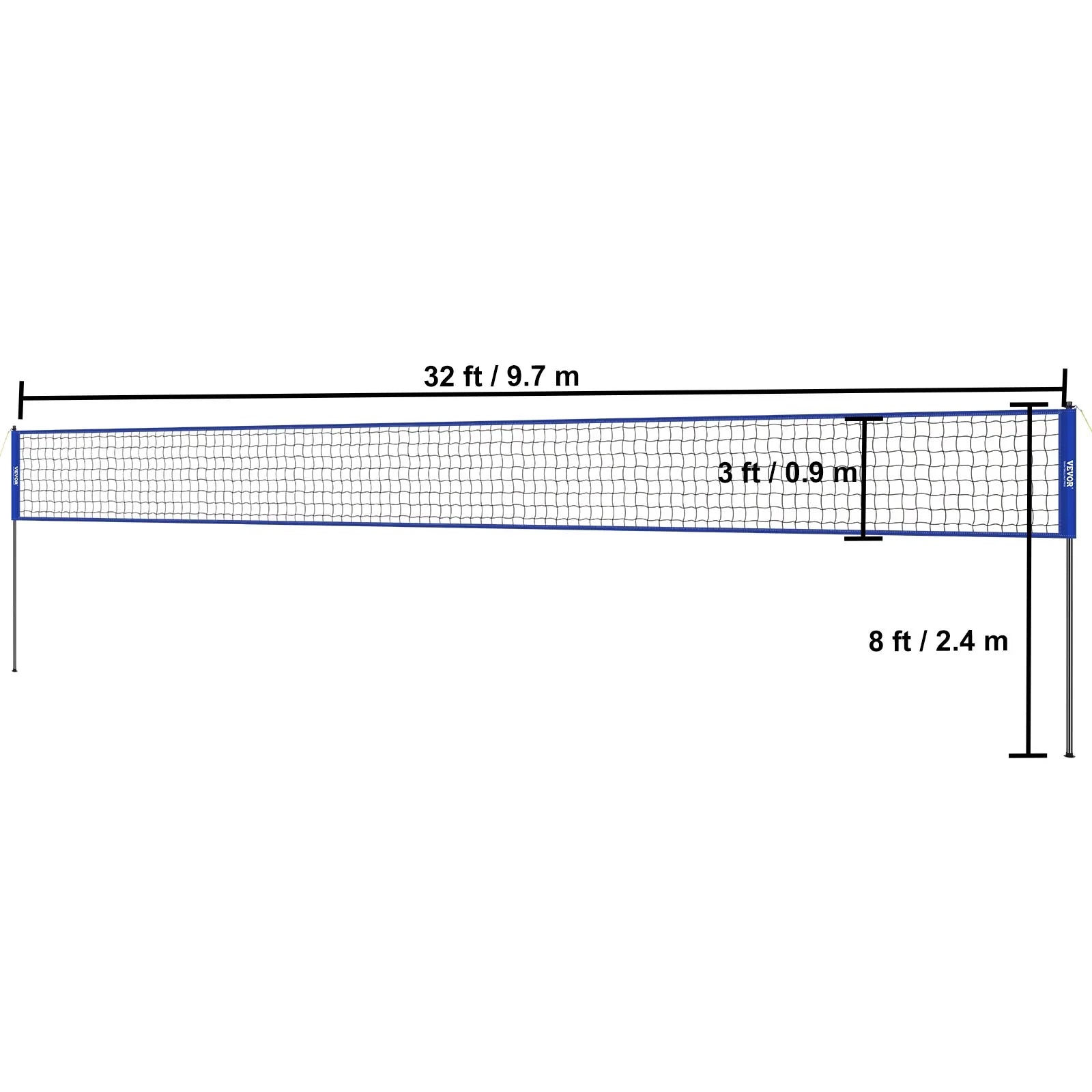 BENTISM 32ft x 3ft Portable Volleyball Net System Adjustable Height Poles with PVC Volleyball, Carrying Bag, Boundary Lines, Steel Poles & Pump for Outdoor Sports