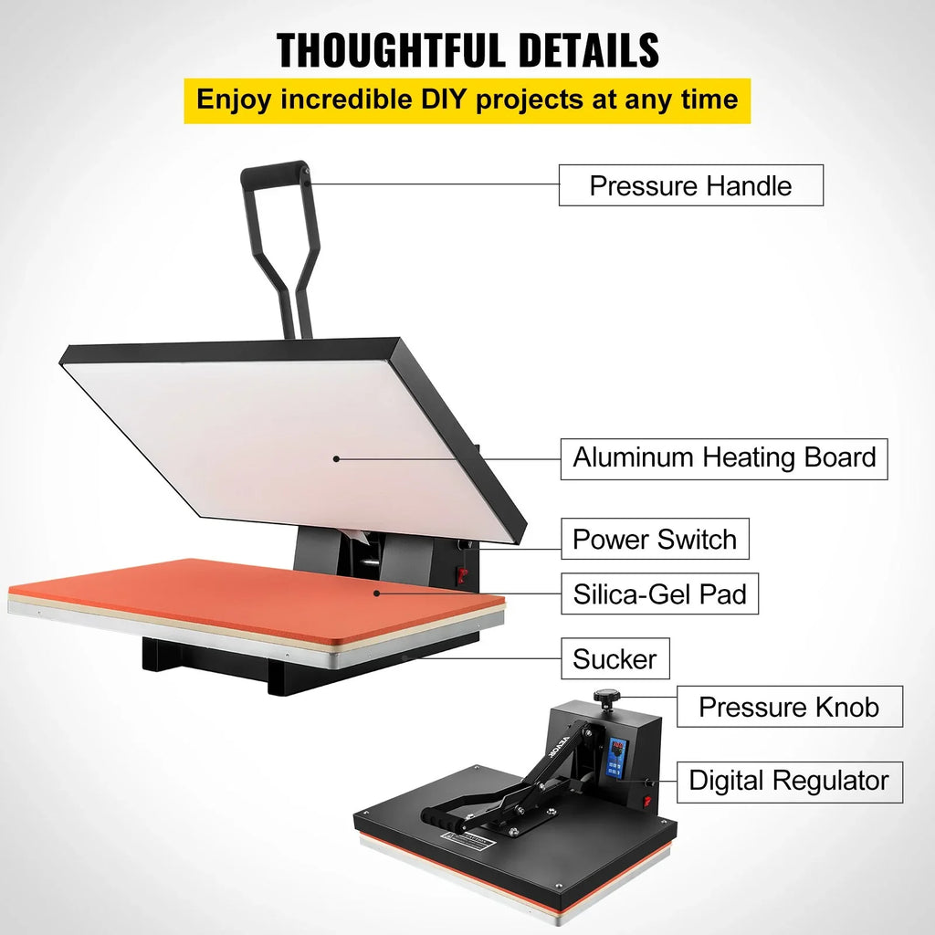 VEVOR 16x24 Heat Press Machine 1700W Power, Industrial Sublimation Printer for TShirt and Heat Transfer Vinyl, Easy to Use Digital Heat Press Ebony