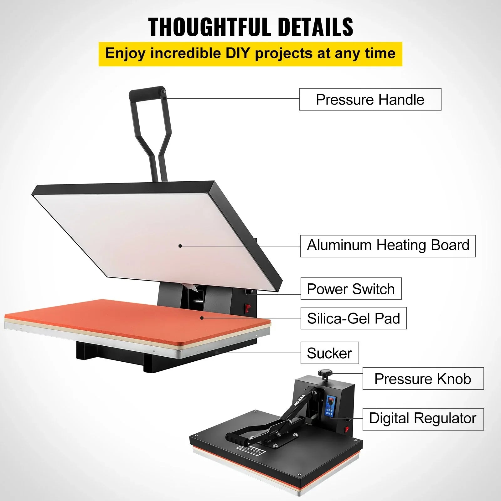VEVOR 16x24 Heat Press Machine 1700W Power, Industrial Sublimation Printer for TShirt and Heat Transfer Vinyl, Easy to Use Digital Heat Press Ebony
