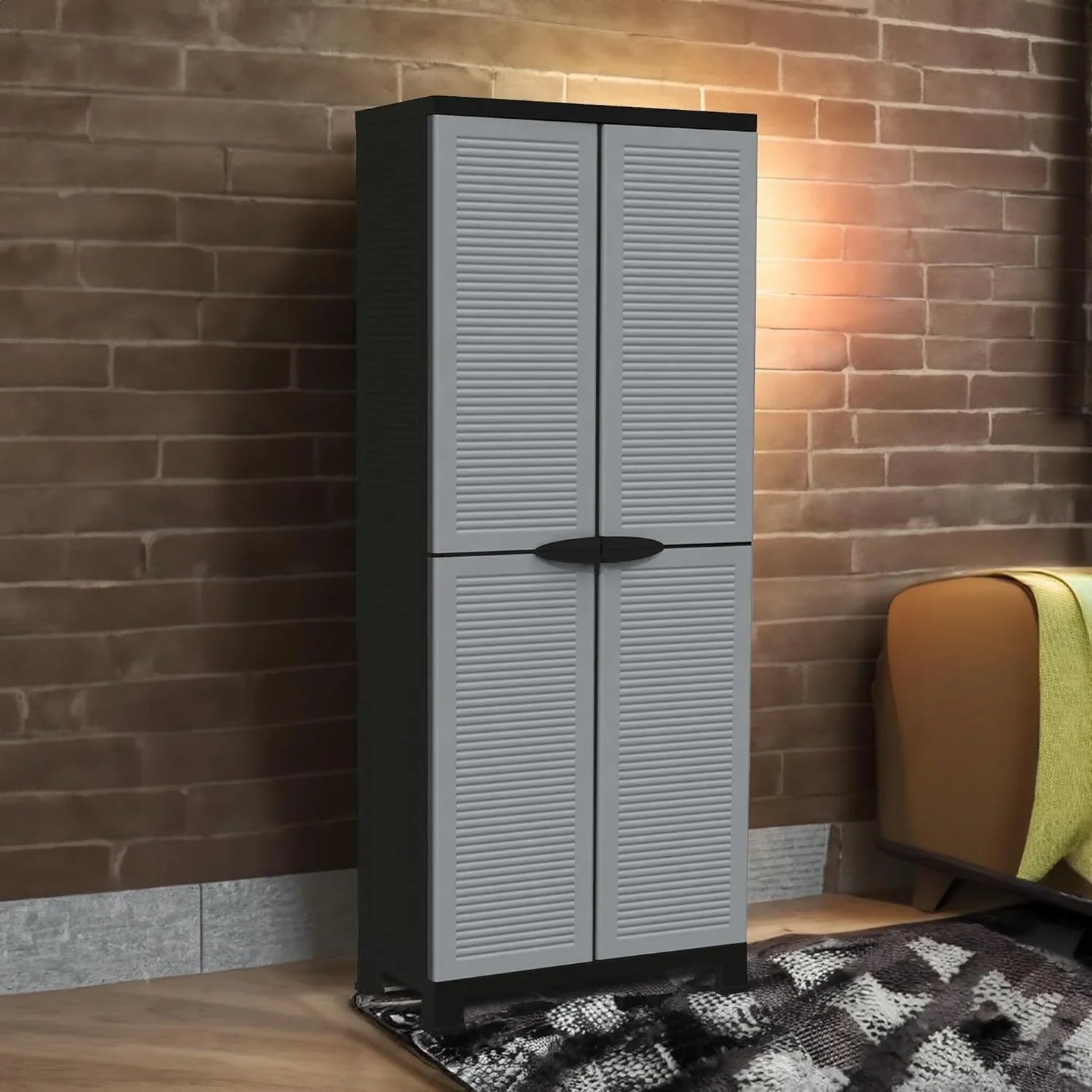 Prestige Utility Adjustable 3 Shelf Tool Organizing Storage Cabinet With Lockable Double Doors For Indoor And Outdoor Use, Gray