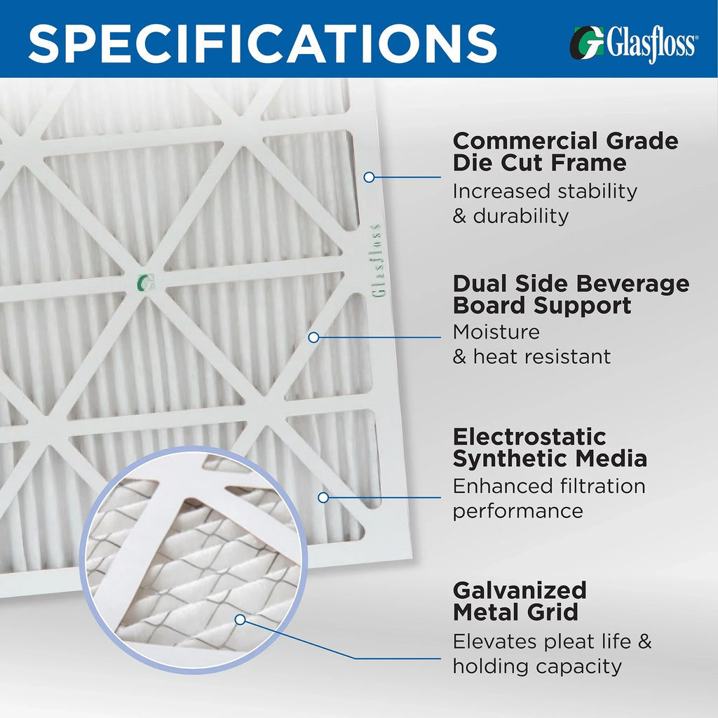 6 Pack of 16x20x4 MERV 13 Pleated 4" Inch Air Filters by Glasfloss. Actual Size: 15-1/2 x 19-1/2 x 3-3/4