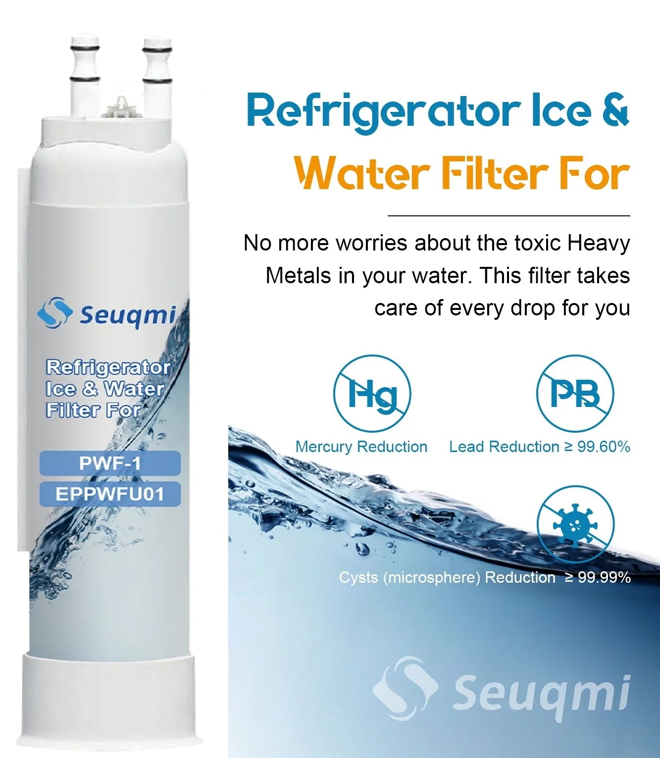 2Pack Seuqmi brand water and ice filters are compatible with Frigidaire®PurePour PWF-1 FPPWFU01