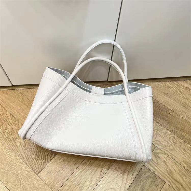 Nvzi Large Capacity Work Vegan Leather Tote Bags,Genuine Leather Shoulder Tote Bag for Individuals Oversized Bag（White）