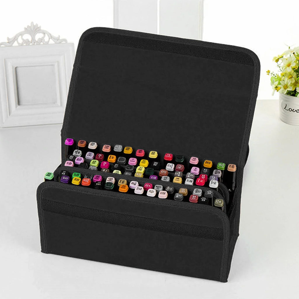 S SERENABLE Marker Carrying Case Marker Pen Case 80 Slots Portable Professional Sketch Storage Bag Pencil Case for Painter Boy Adult Girl