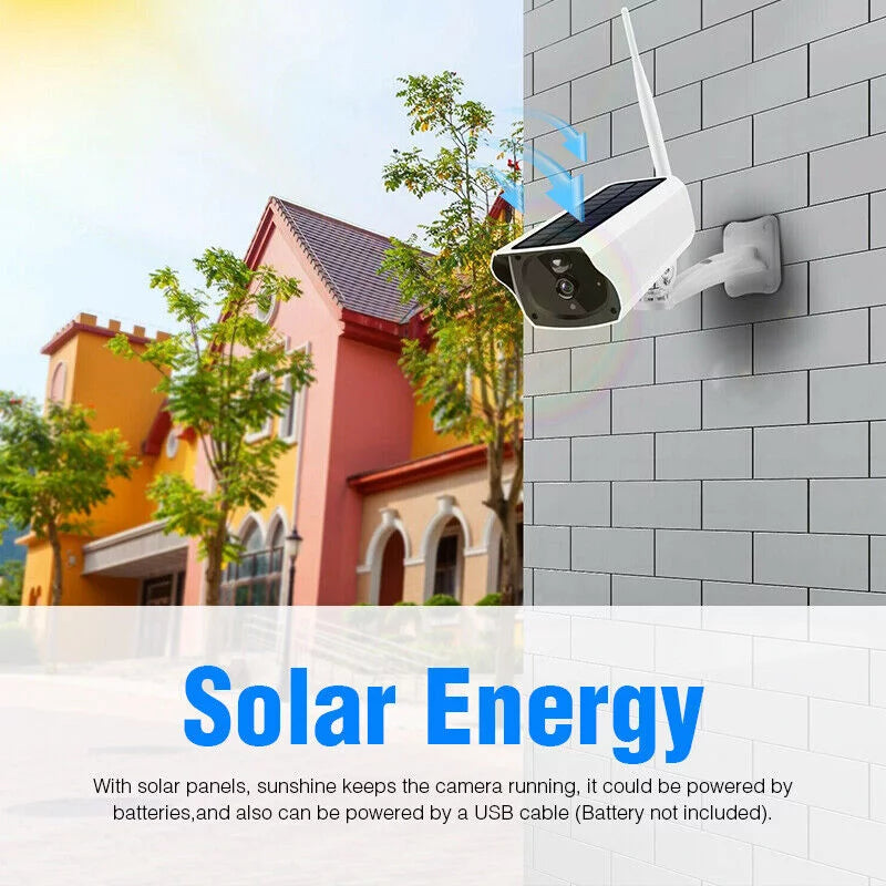 1080P Solar Powered Security Camera, Wireless Security Camera, WiFi IP Home Outdoor Security IP Camera Night Vision HD with 32GB Momery Card and 3 Pcs 18650 Batteries