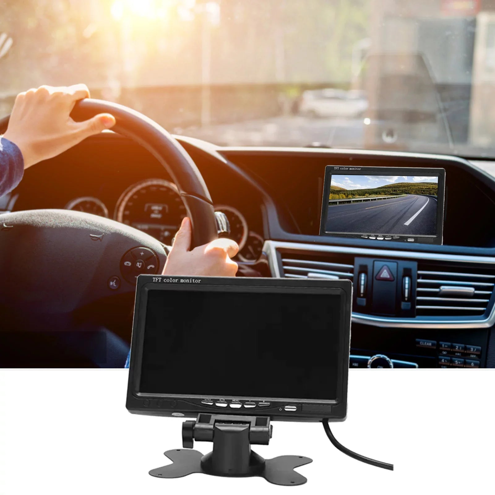 moobody 7 Inch HD Monitor Display Screen TFT Car Screen Monitor HD 1024x600 Display AV Input Built-in Speaker For Trucks Bus RV Trailer Reverse Rear View Backup Camera
