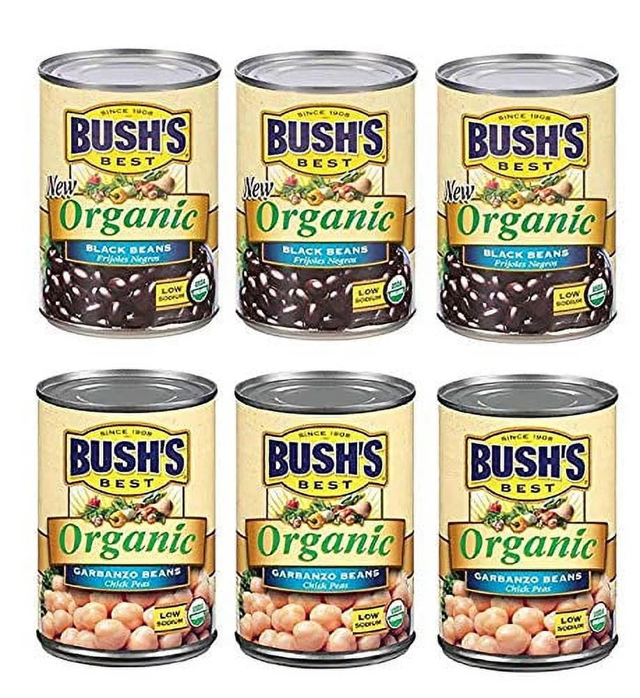 Bush,S Best Organic Dark And Garbanzo (Chickpeas) Beans Variety Pack, 3 Dark Beans, 3 Garbanzo Beans, 1 Ct