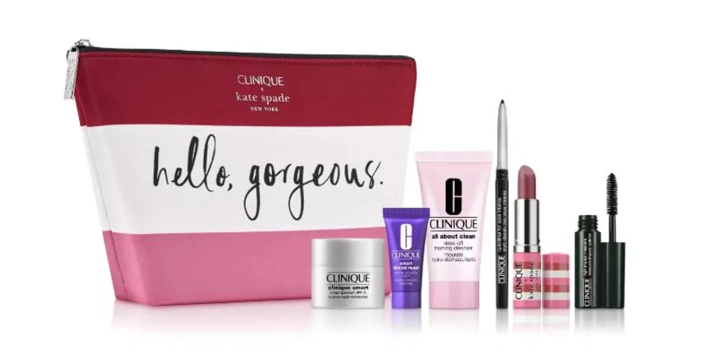 Clinique Skincare Makeup 7pcs De-Aging Super Stars Gift Set with Clinique Smart Broad SPF 15 Custom-Repair Moisturizer, Wrinkle Correcting Serum and Love Pop Lipstick