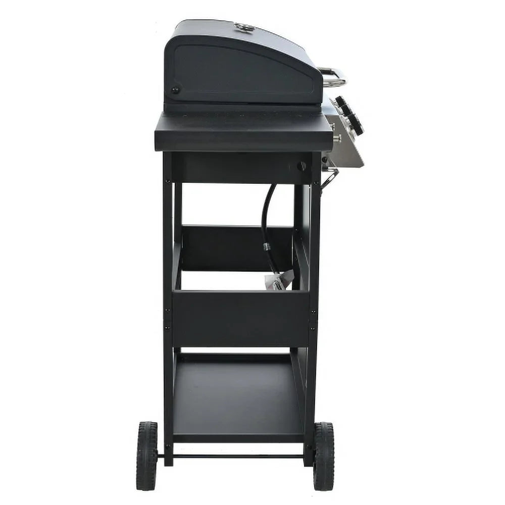 Forclover Stainless Steel Portable Propane Gas Grill, 3-Burner BBQ Grill with Top Cover Lid, Wheels, and 2 Side Shelves, for Outdoor Patio Garden Picnic Backyard