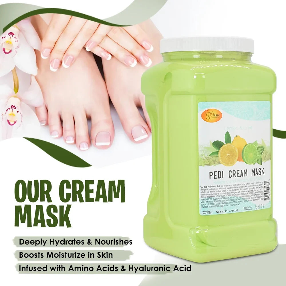SPA REDI - Body and Foot Cream Mask, Lemon, 128 Oz - Pedicure Massage for Tired Feet and Body, Hydrating, Fresh Skin - Infused with Hyaluronic Acid, Amino Acids, Panthenol, Comfrey Extract