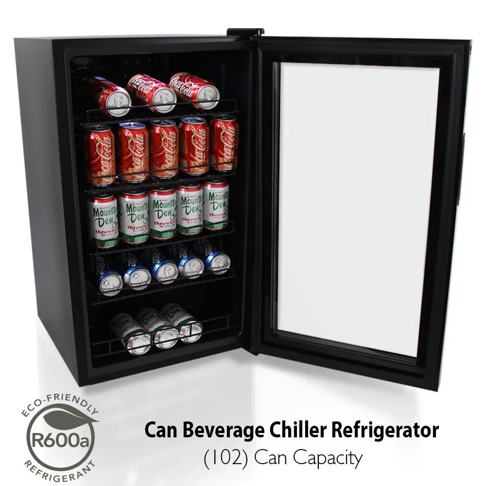 Nutri Chef Compact Beverage Fridge Cooler, Can Beverage Chiller Refrigerator (132 Can Capacity), 20.1’’ x 18.5’’ x 34.7’